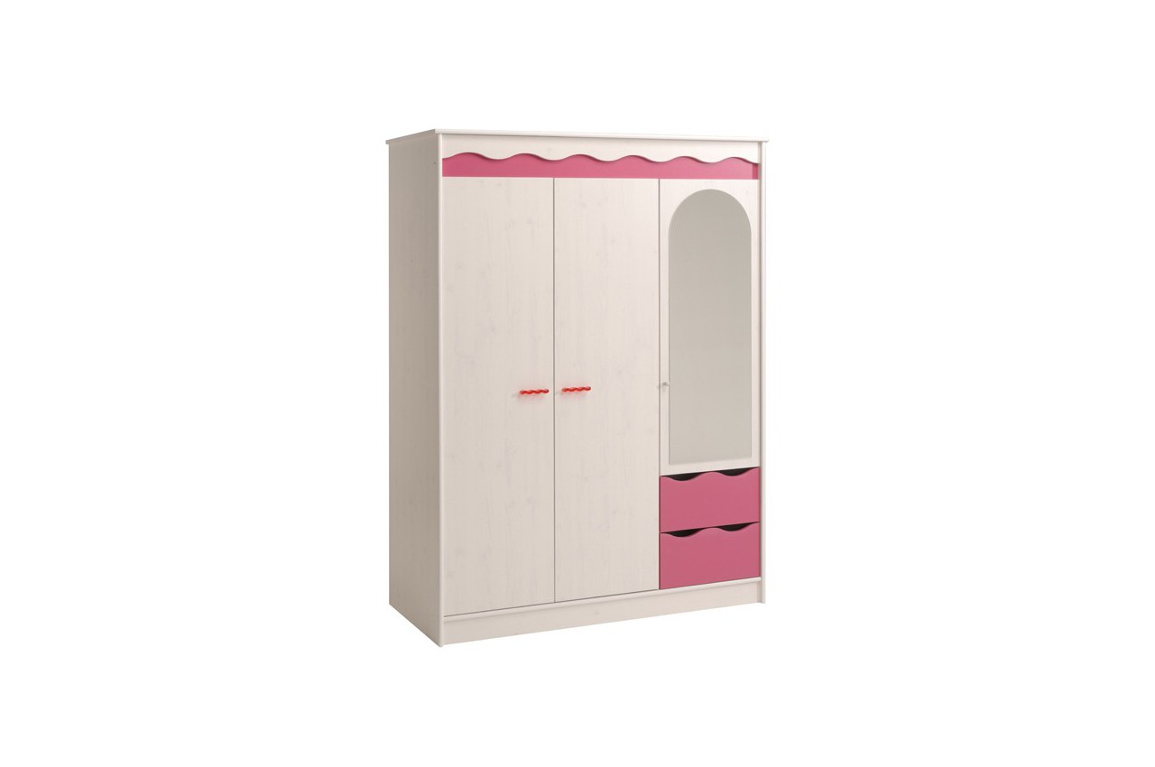 Armoire pin lasuré framboise 3 portes 2 tiroirs 1 miroir cbc ...