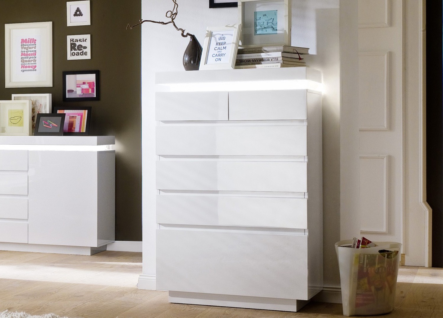 Commode design laqué blanc 6 tiroirs