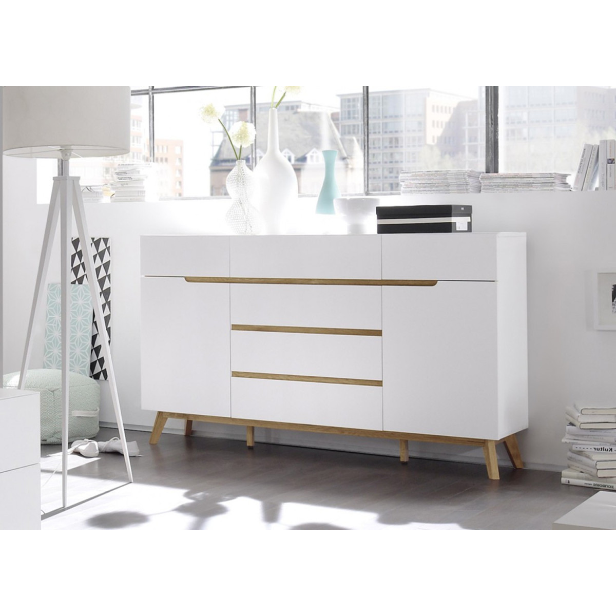 Buffet scandinave blanc et bois 169 cm