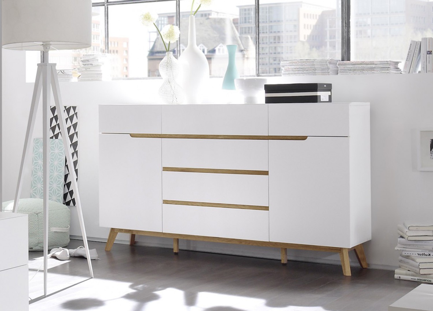 Buffet scandinave blanc et bois 169 cm