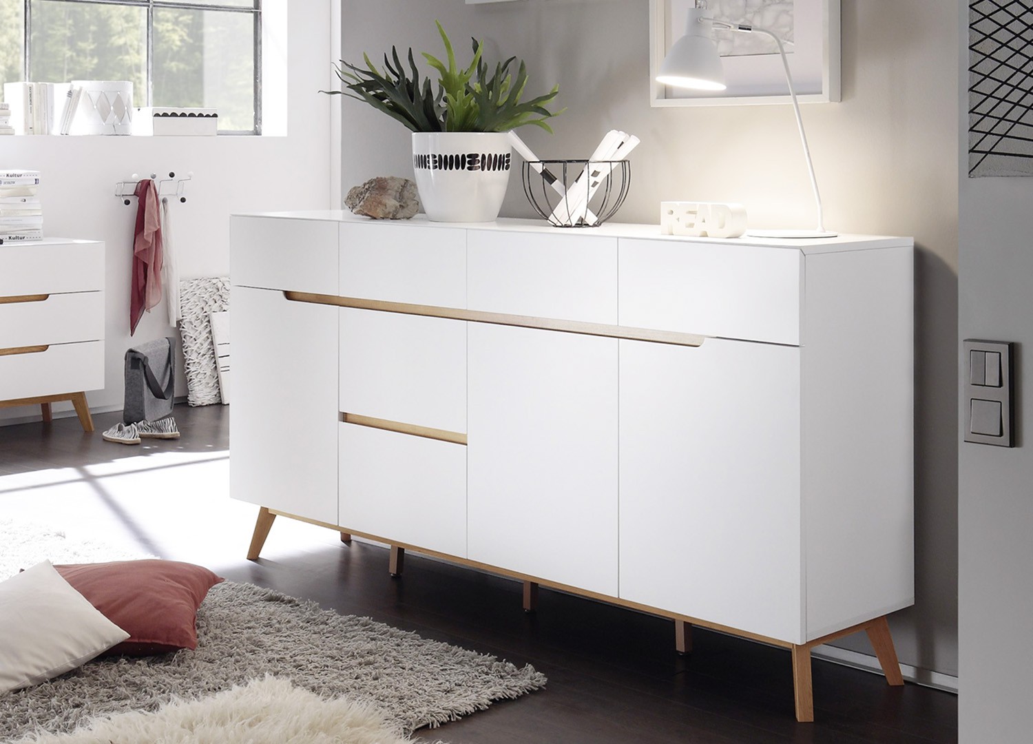Buffet scandinave blanc et bois 193 cm