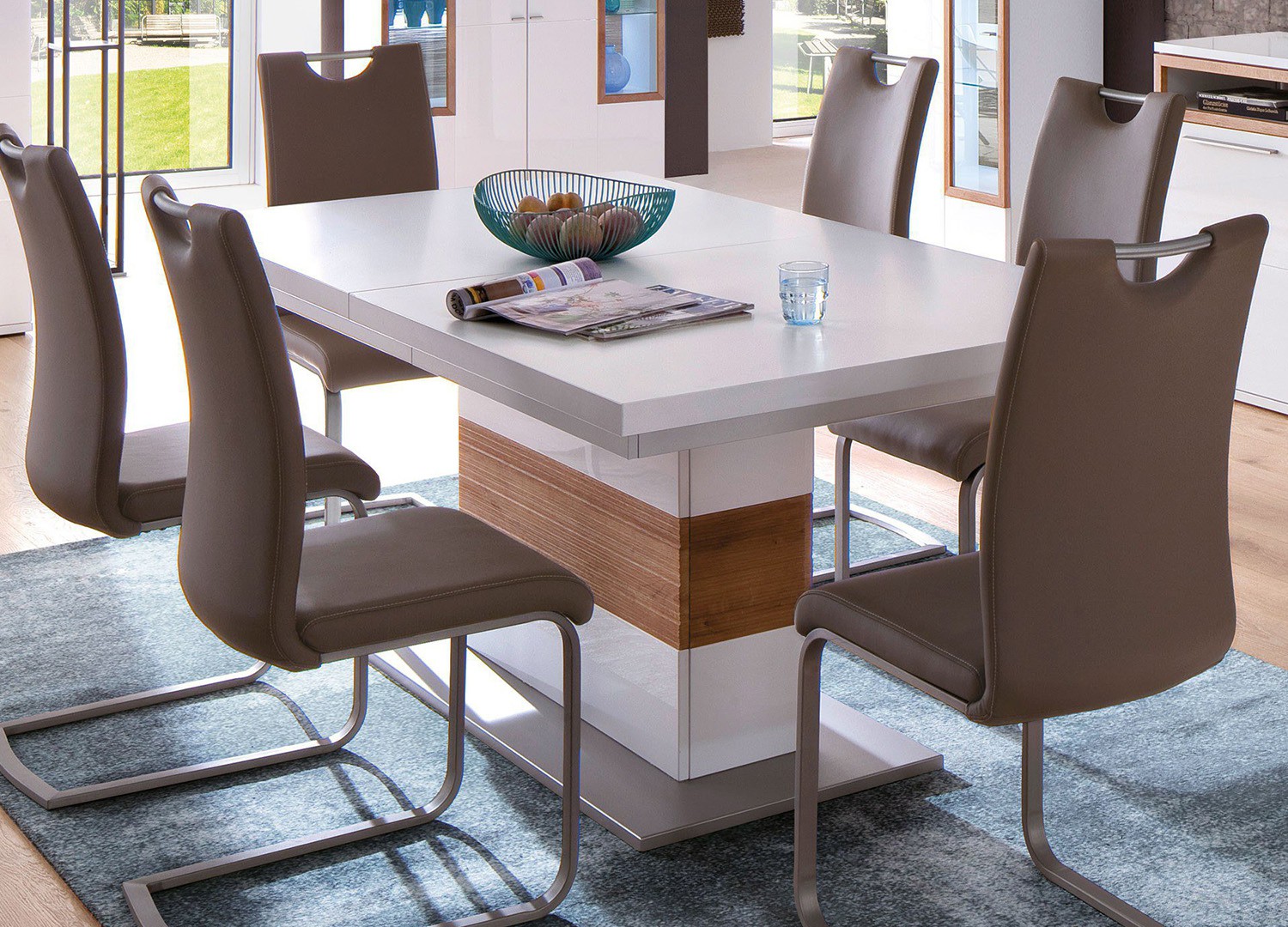 Table repas extensible blanc et bois