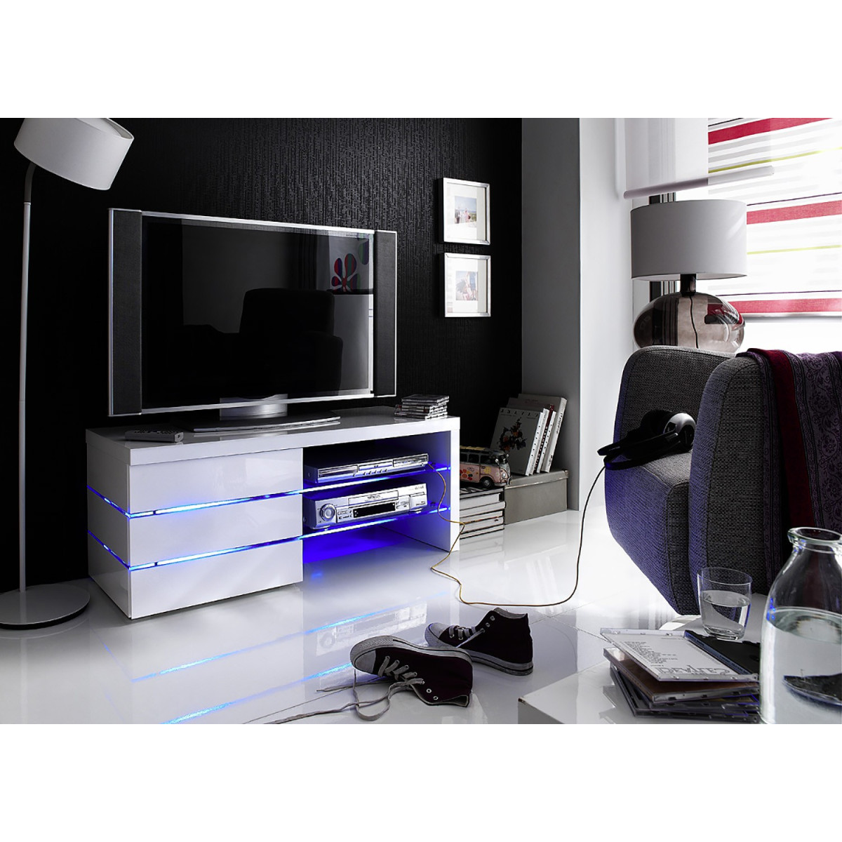 Meuble TV design led blanc laqué