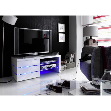 Meuble TV design led blanc laqué