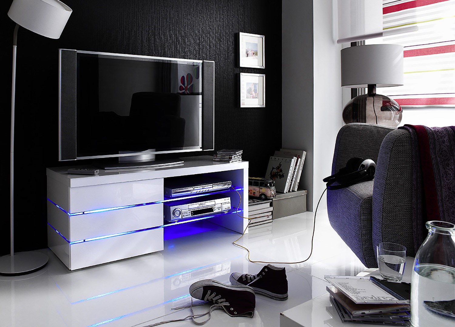 Meuble TV design led blanc laqué