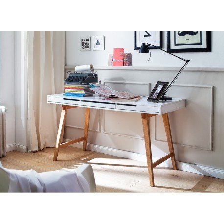 Table console design bois massif et blanche