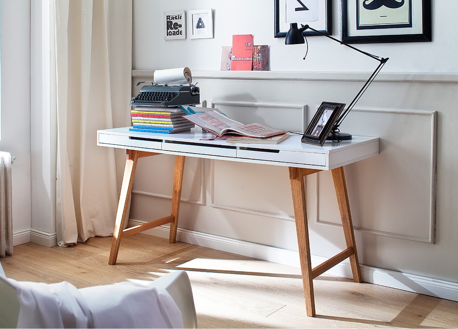 Table console design bois massif et blanche