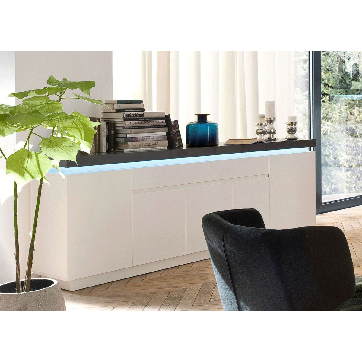 Meuble buffet 2 m blanc mat et gris lumineux