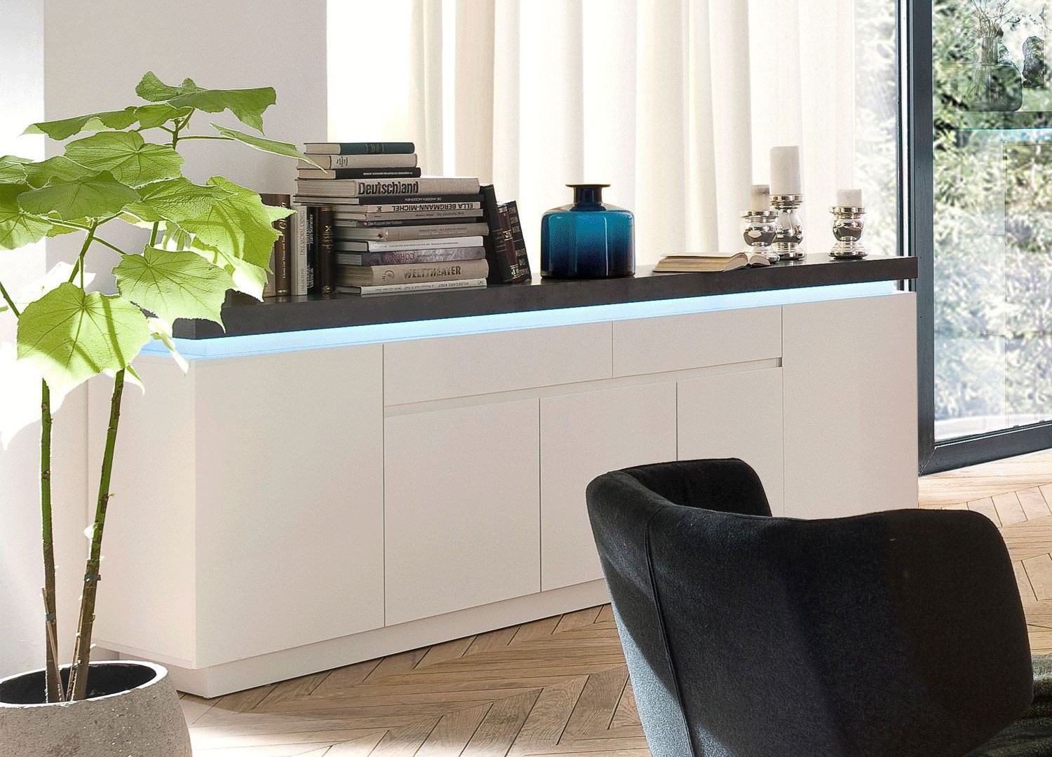 Meuble buffet 2 m blanc mat et gris lumineux