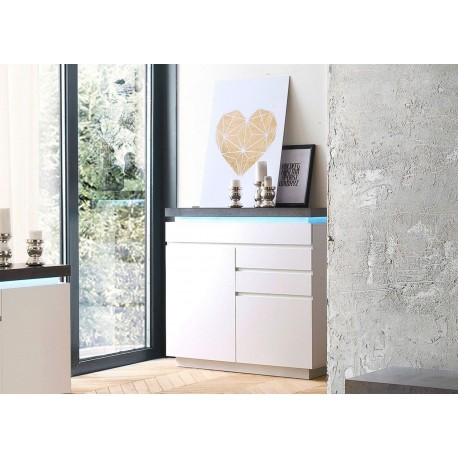 Commode design blanche laquée matte et grise