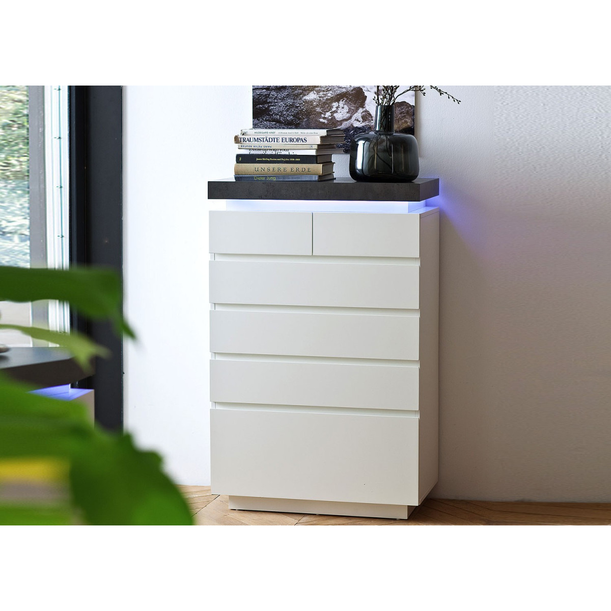 Commode design blanche et grise 6 tiroirs