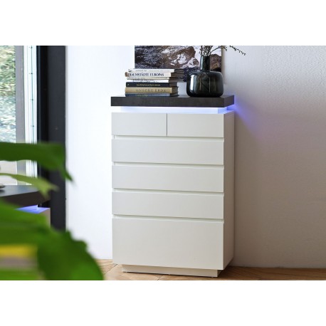 Commode design blanche et grise 6 tiroirs