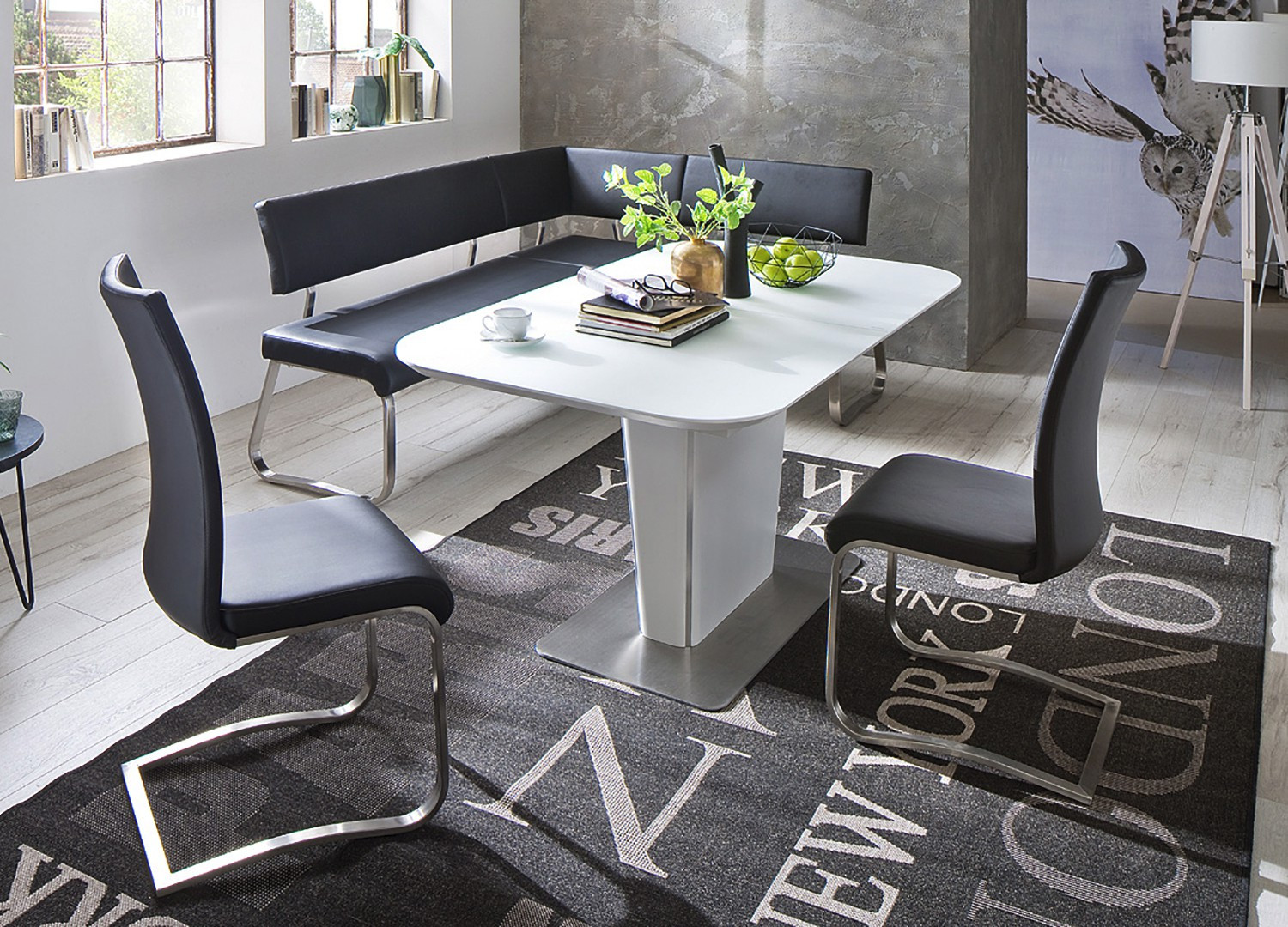 Table Repas Blanche Avec Allonge Plateau Verre Cbc Meubles