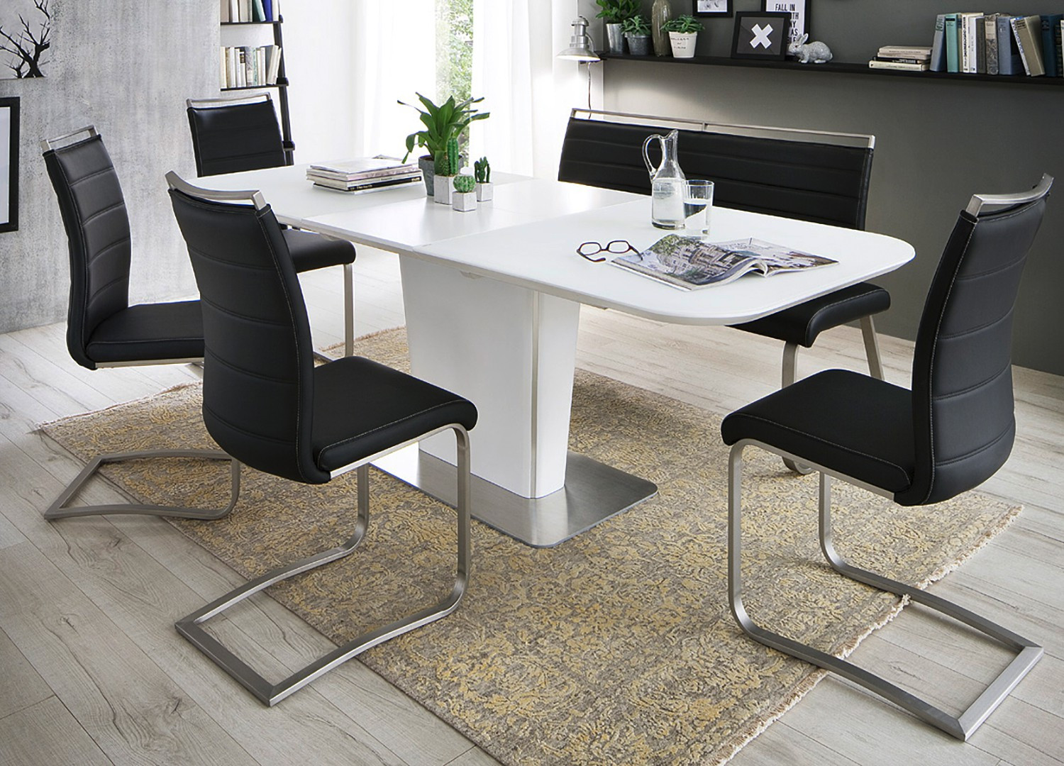 Table repas blanche avec allonge plateau verre - Cbc-Meubles