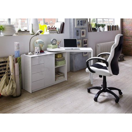 Bureau design blanc laqué plateau pivotant