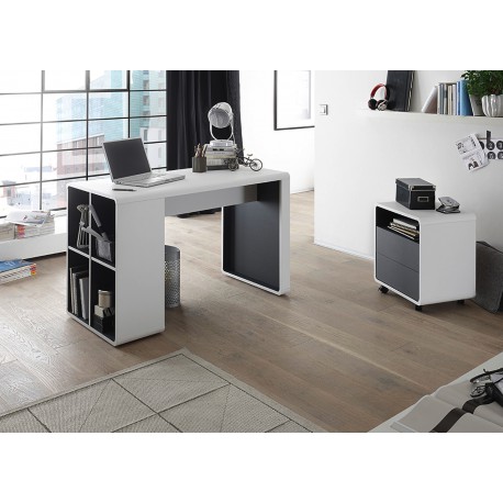 Bureau blanc et anthracite avec caisson