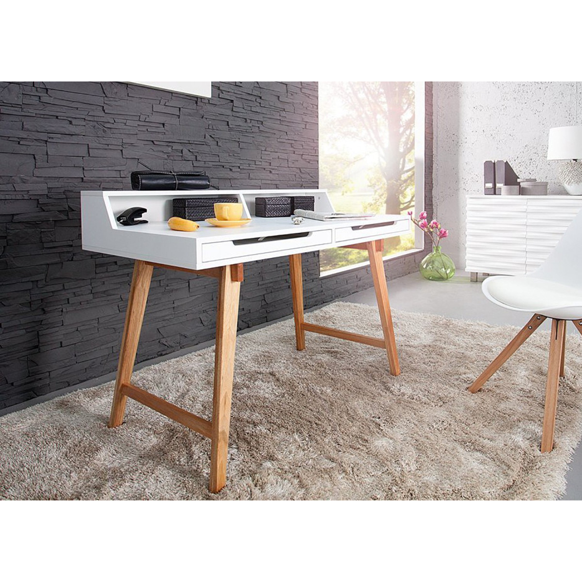 Bureau scandinave blanc et bois