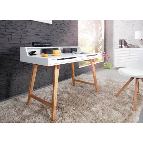 Bureau scandinave blanc et bois - Cbc-Meubles