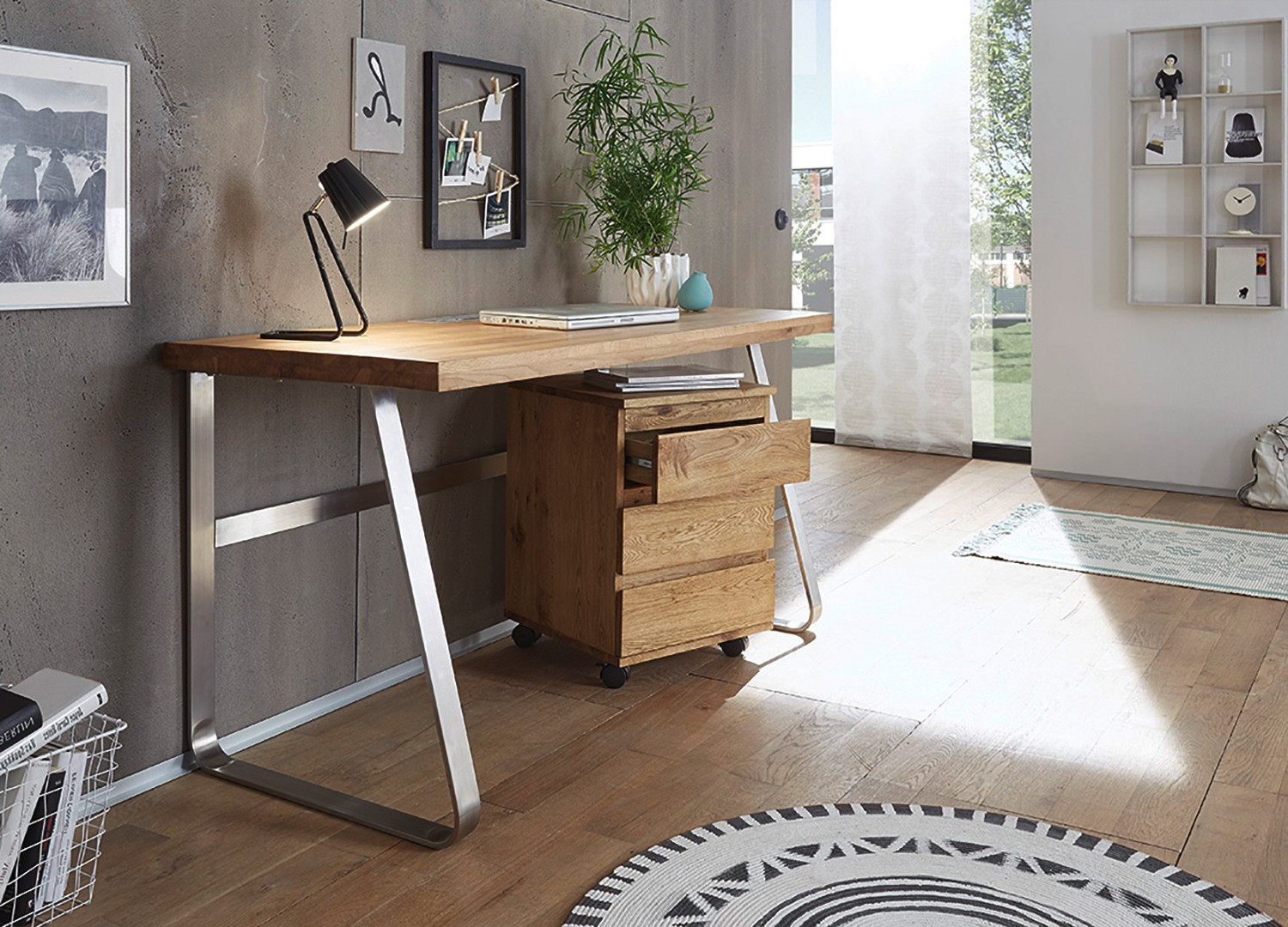 Bureau en bois avec caisson de 3 tiroirs - Cbc-Meubles