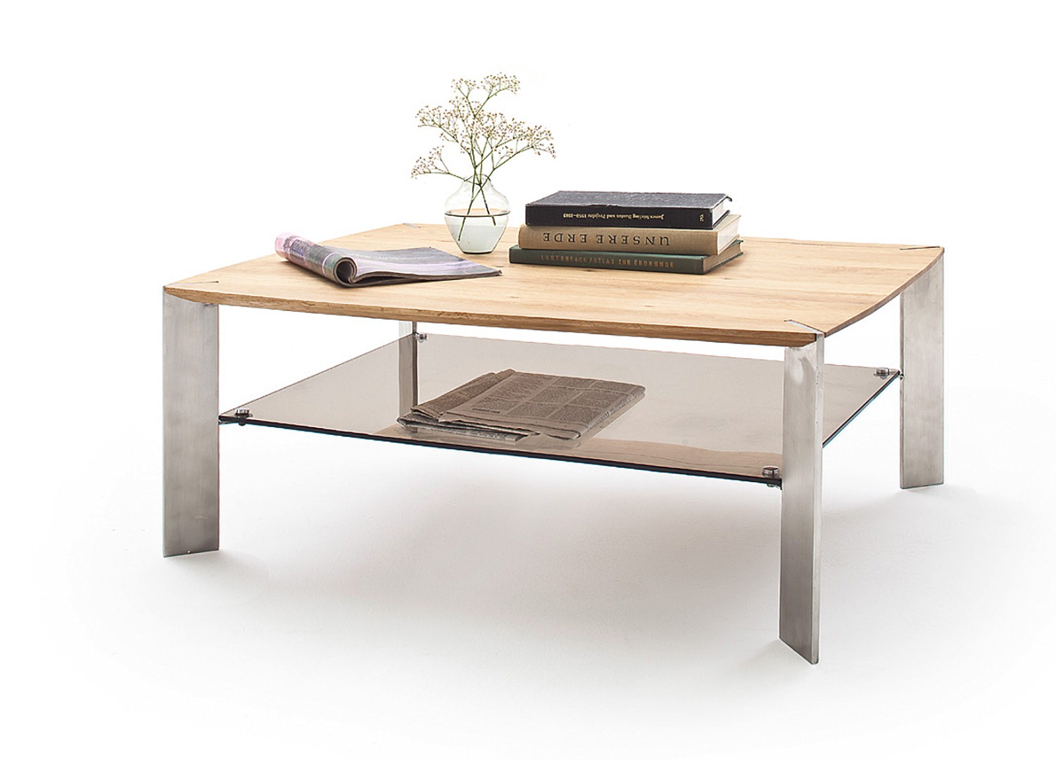 Table basse rectangulaire chêne massif et verre