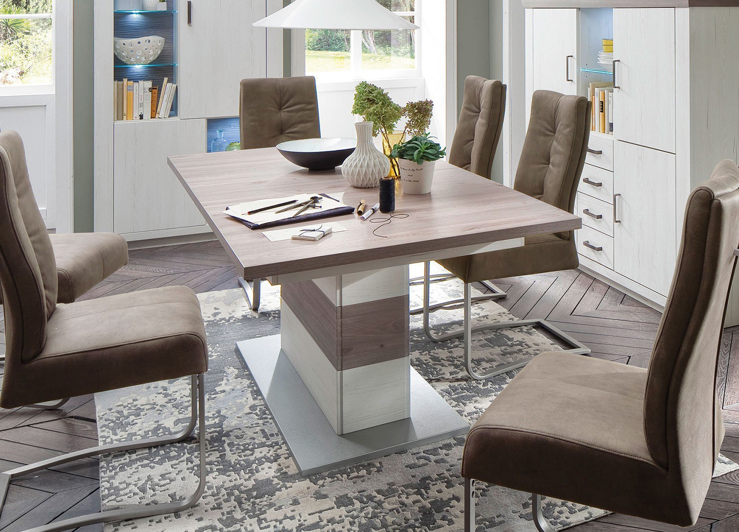 Table repas design extensible imitation pin blanc