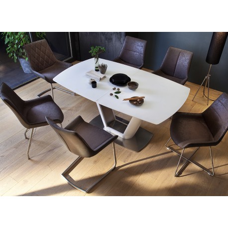Table repas verre blanc extensible
