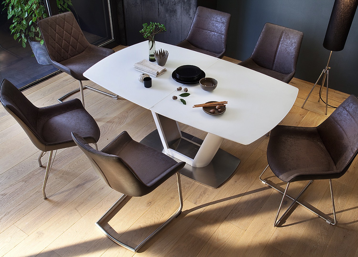 Table repas verre blanc extensible