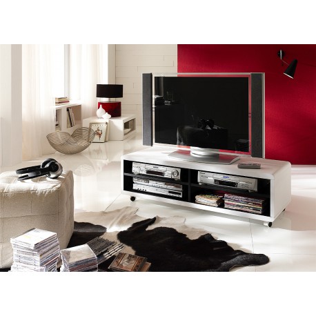 Meuble TV blanc et noir 120 cm pas cher