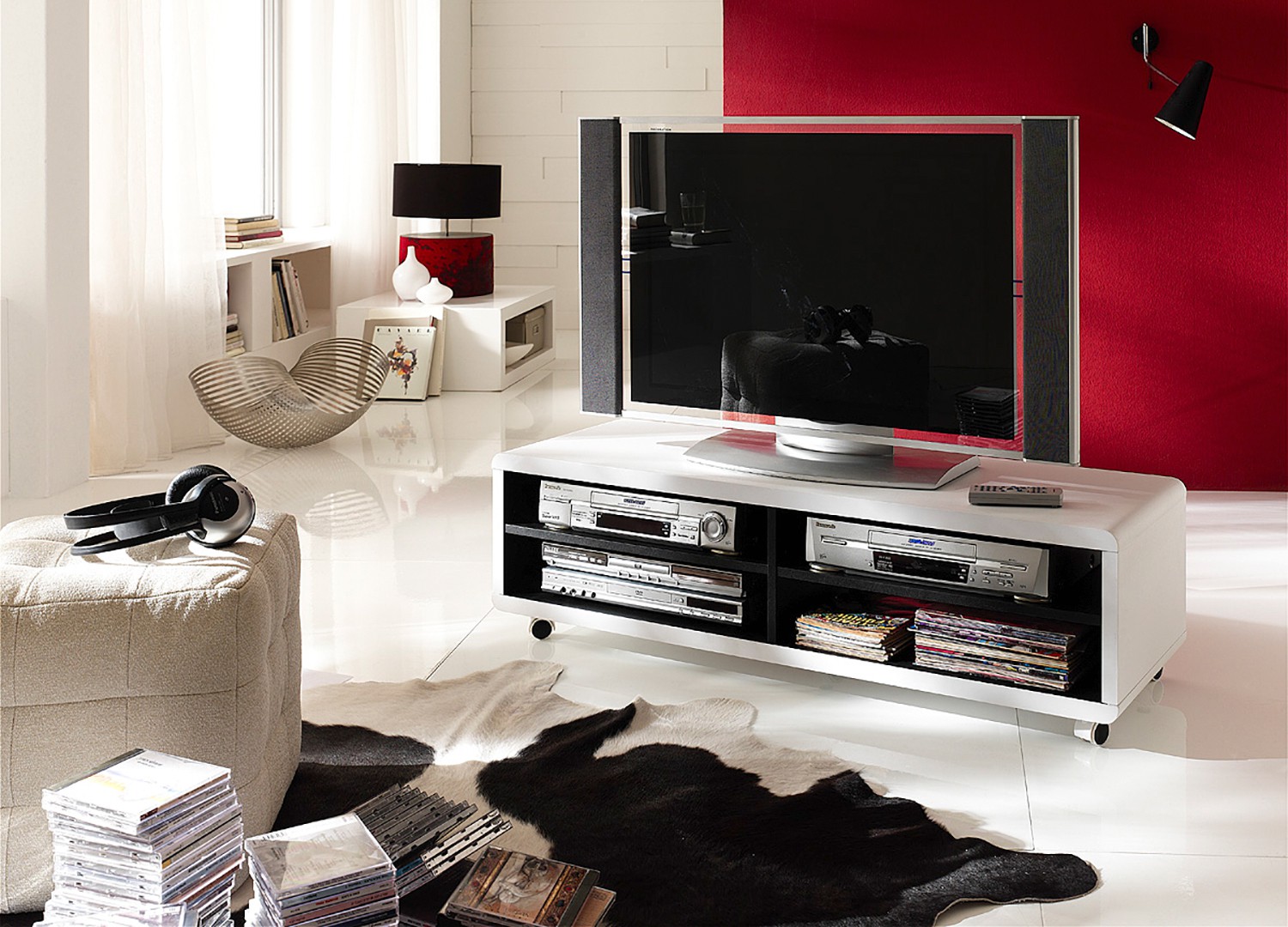 Meuble TV blanc et noir 120 cm pas cher