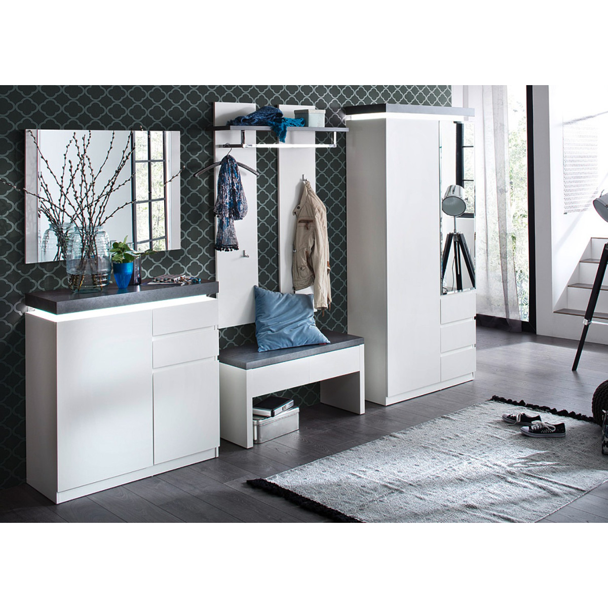 Ensemble de meubles d'entrée blanc et gris