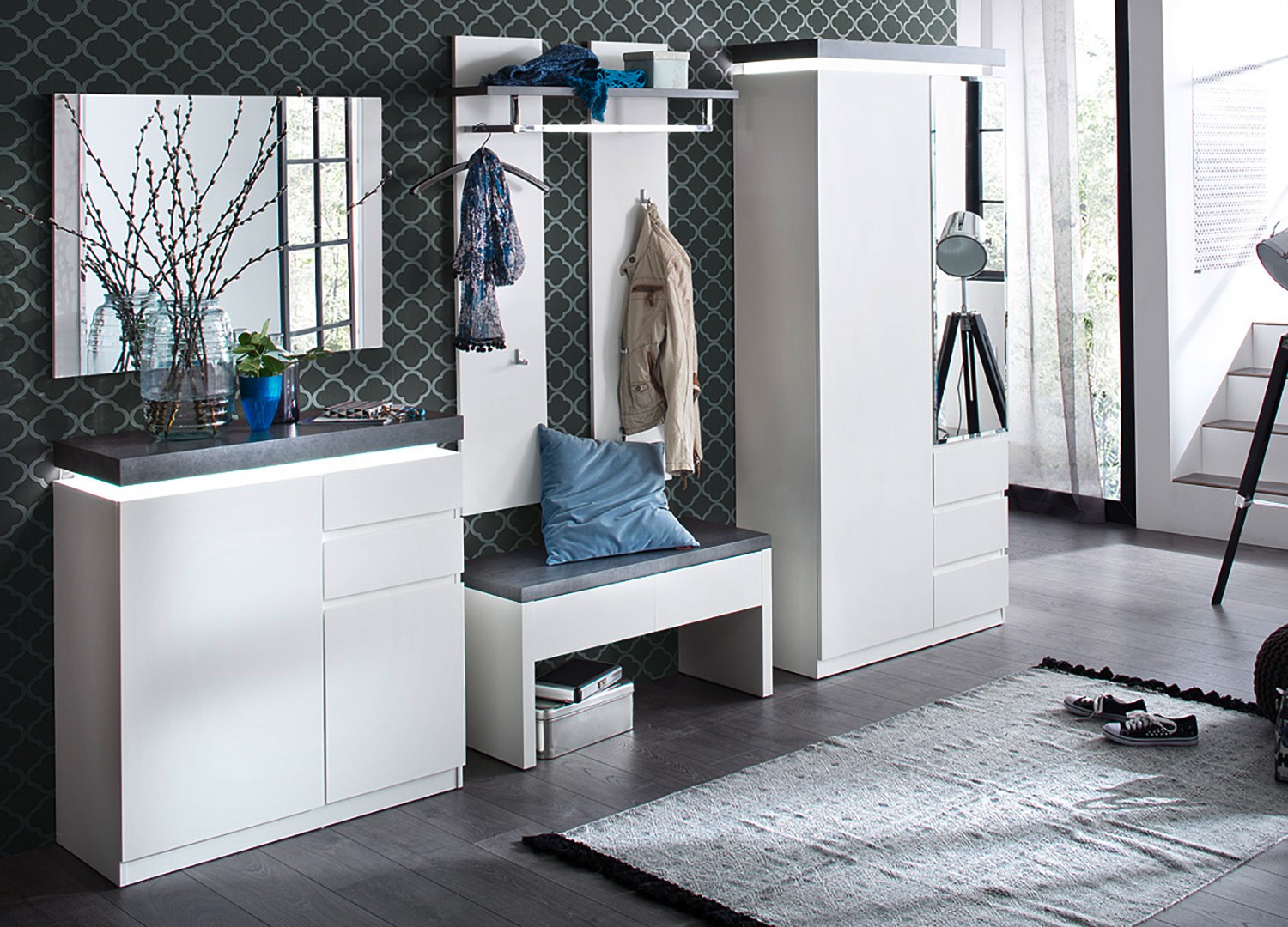 Ensemble de meubles d'entrée blanc et gris