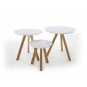 Lot de 3 tables d'appoint blanc laqué mat et bois