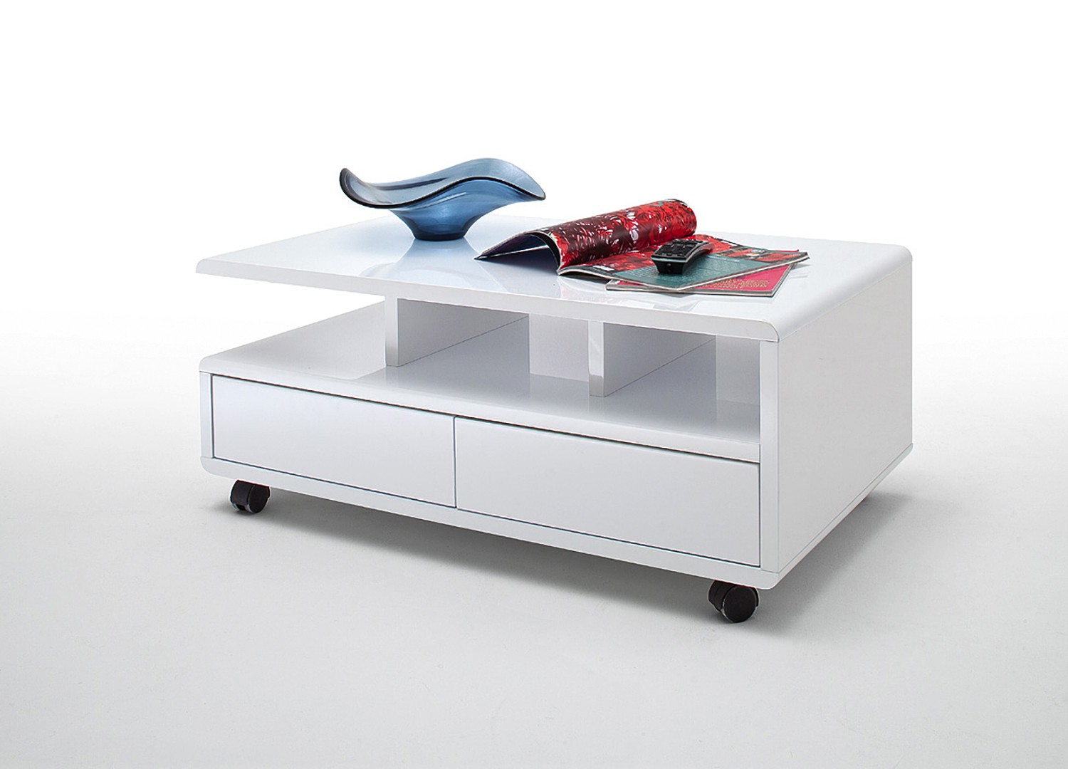 Table basse blanc laqué avec rangement