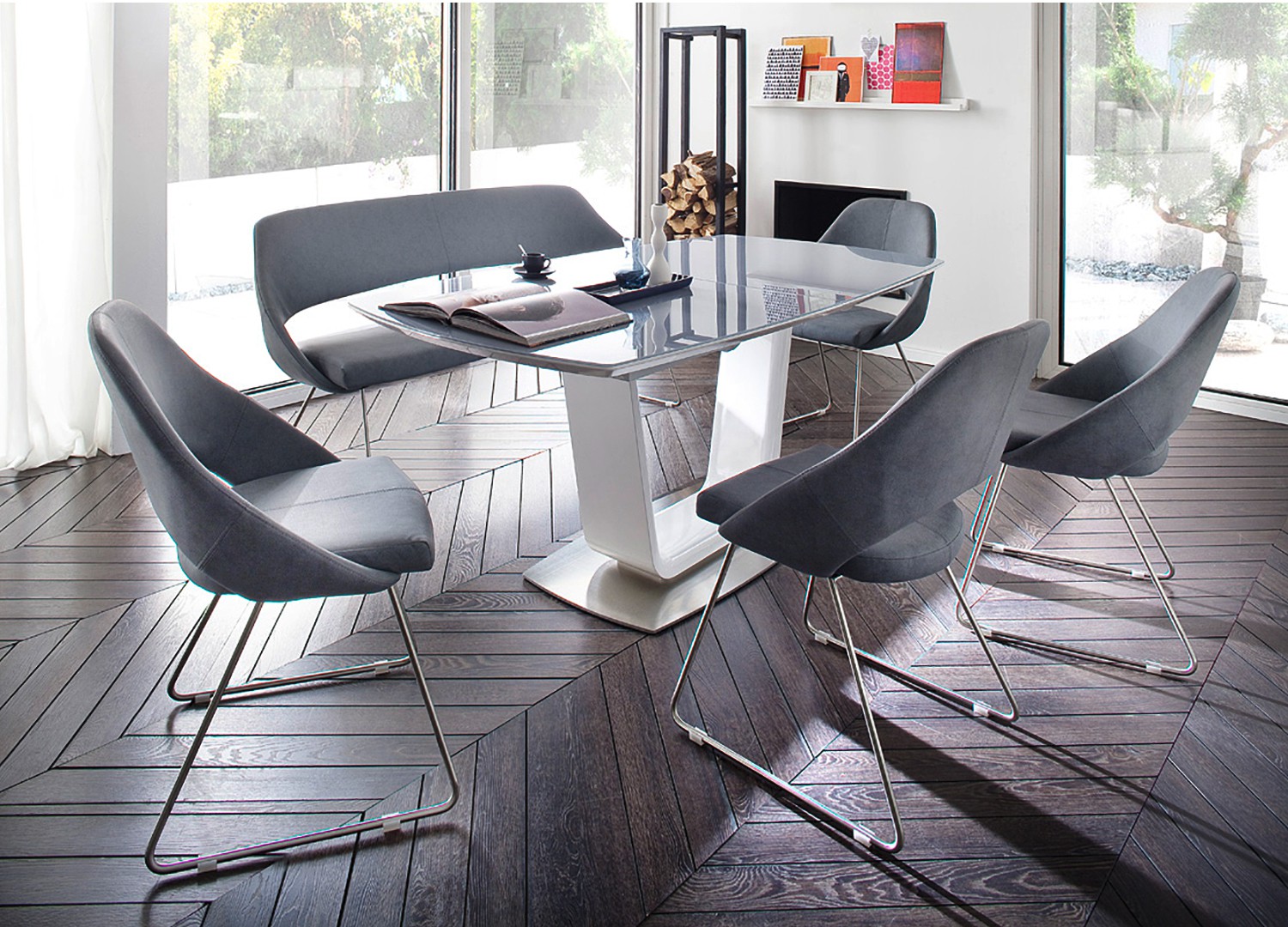 Table plateau verre gris extensible