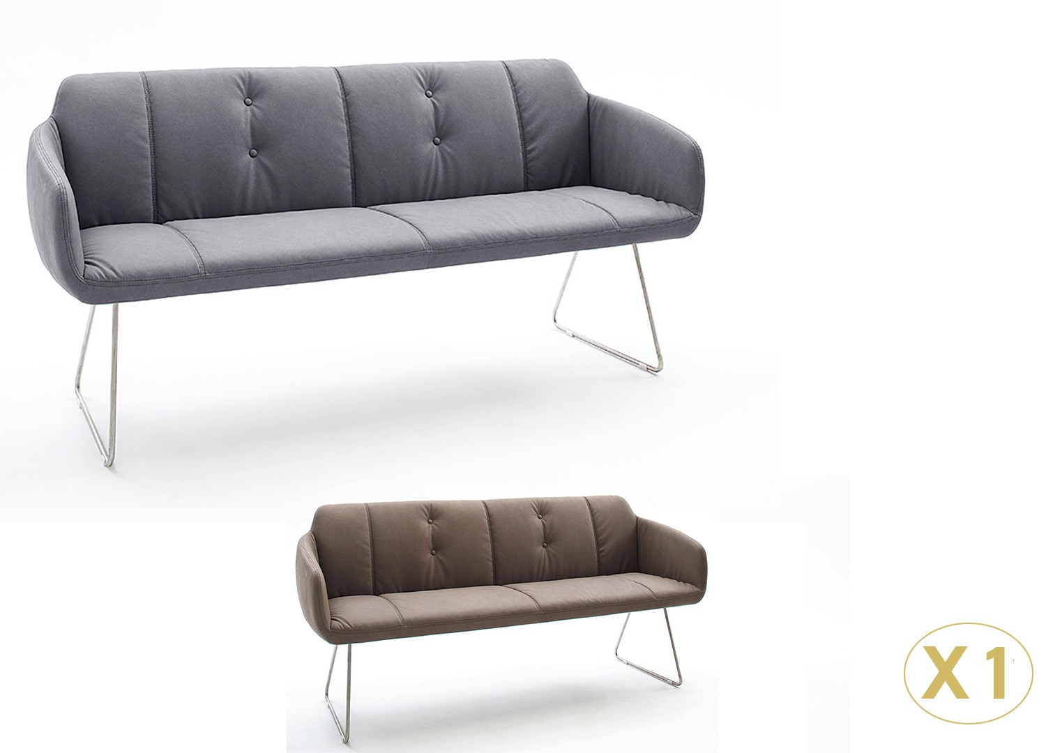 Banquette de table pied trapèze acier brossé