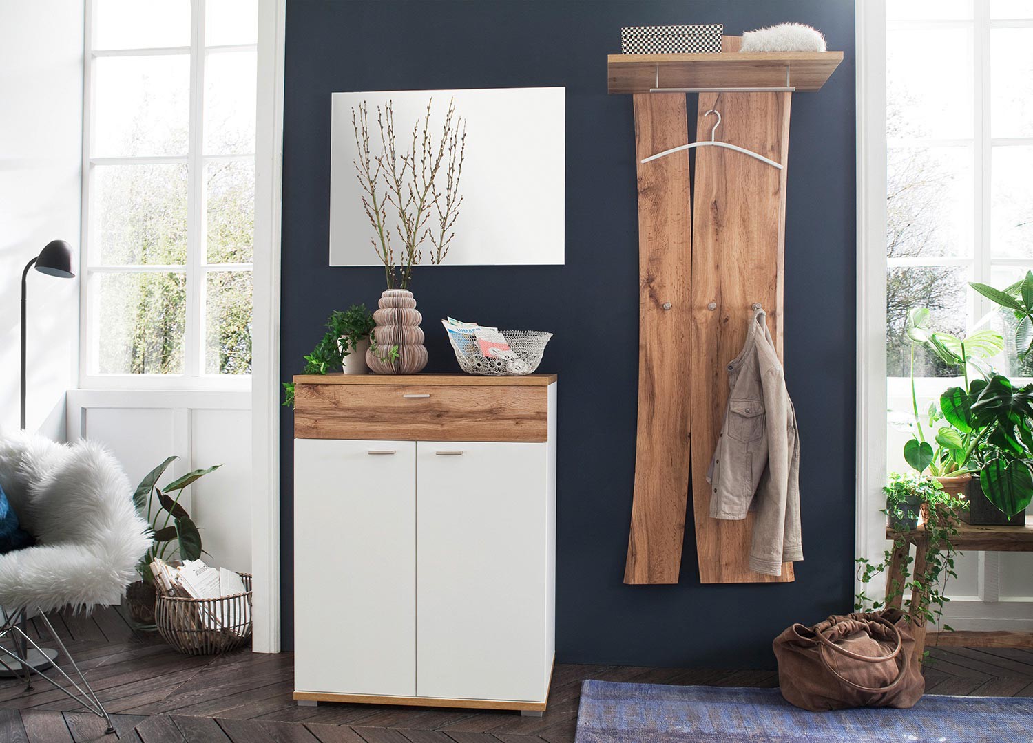 Meubles d'entrée design blanc et chêne wotan