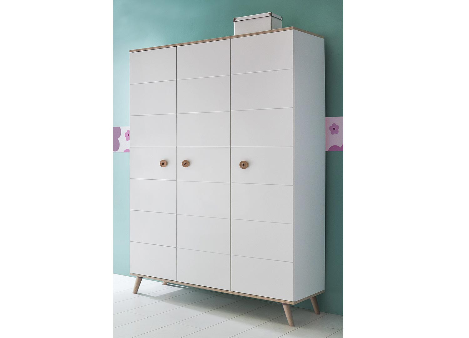 Armoire enfant 3 portes blanche et chêne - Cbc-Meubles