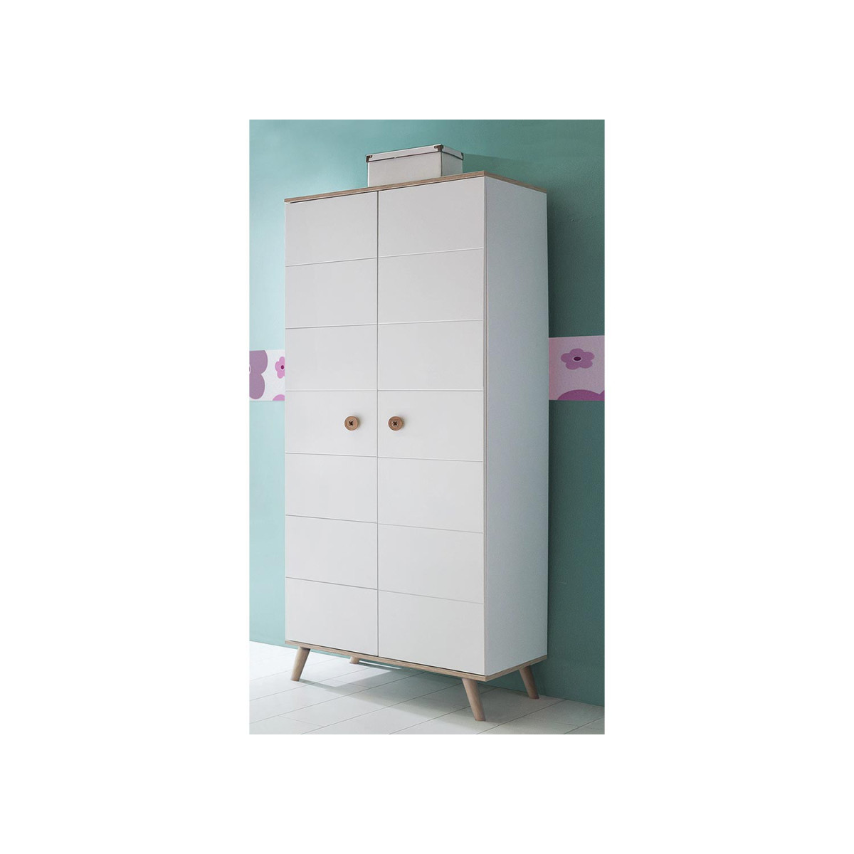 Armoire enfant 2 portes blanche et chêne