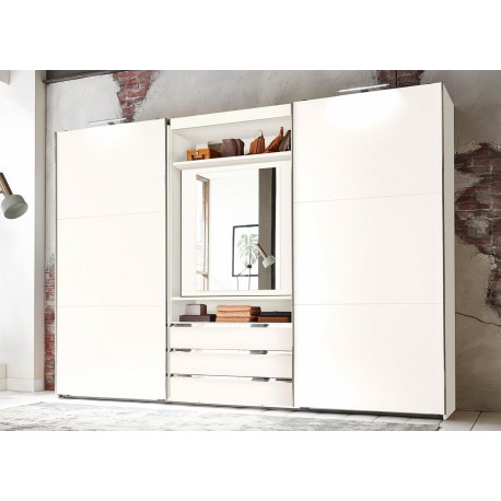 Armoire penderie miroir, rangement et tiroirs pour chambre adulte