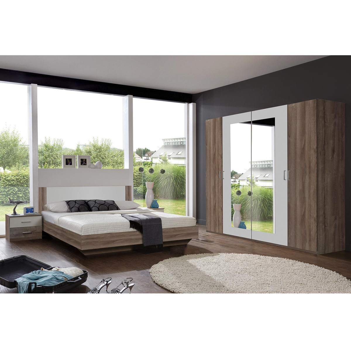 Chambre adulte complète chêne châtaigne et blanc