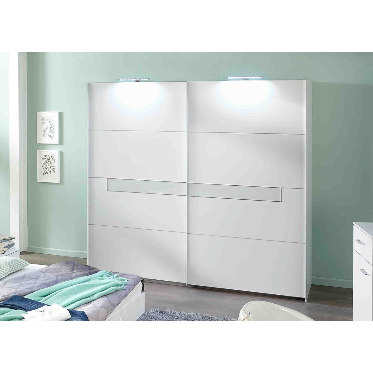 Armoire 2 portes blanche et verre blanc 225 cm