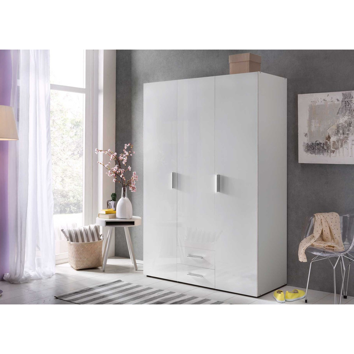 Armoire dressing 3 portes blanc brillant