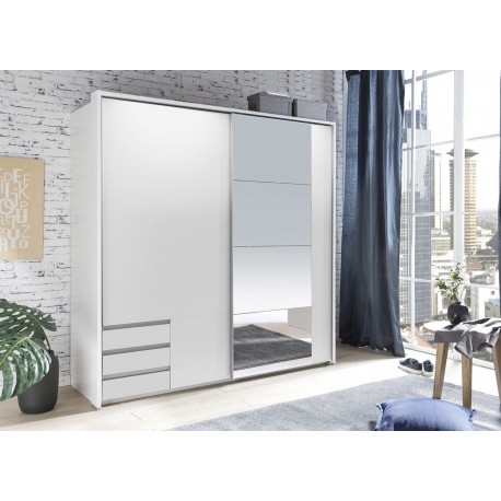 Armoire blanche avec miroir 2 portes coulissantes