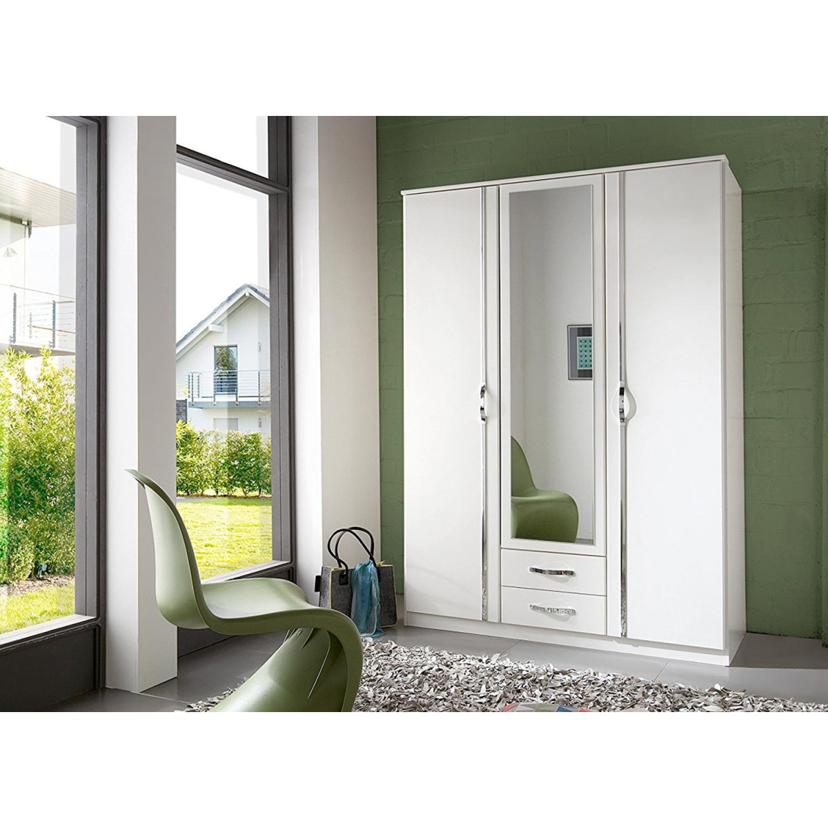 Armoire blanche 3 portes et 2 tiroirs 135 cm