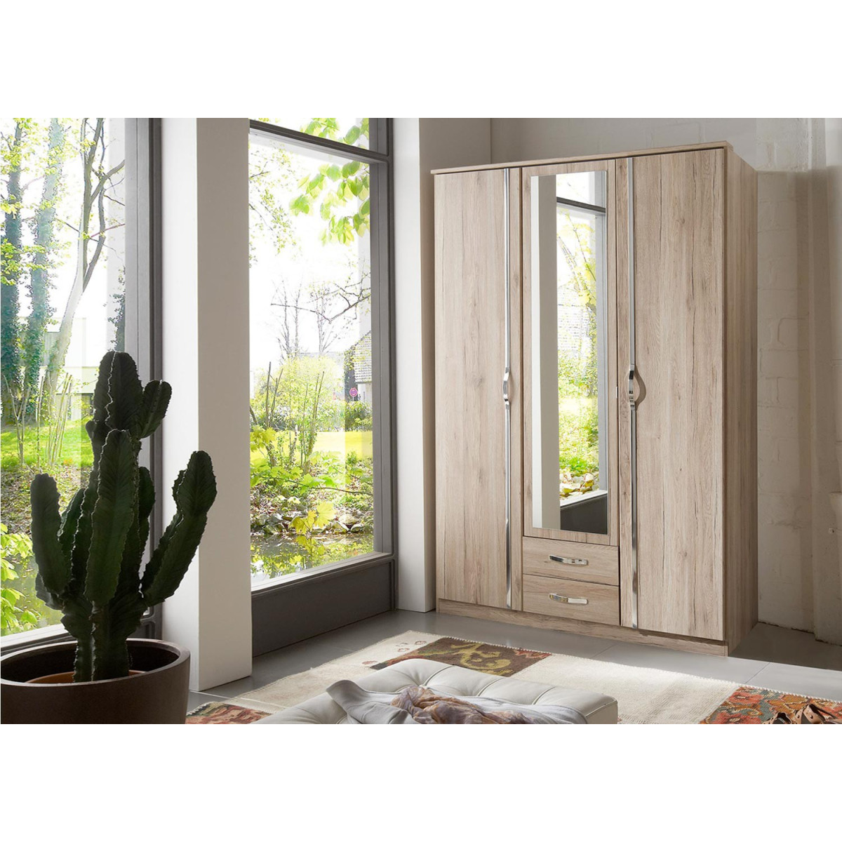 Armoire chêne 3 portes et 2 tiroirs 135 cm