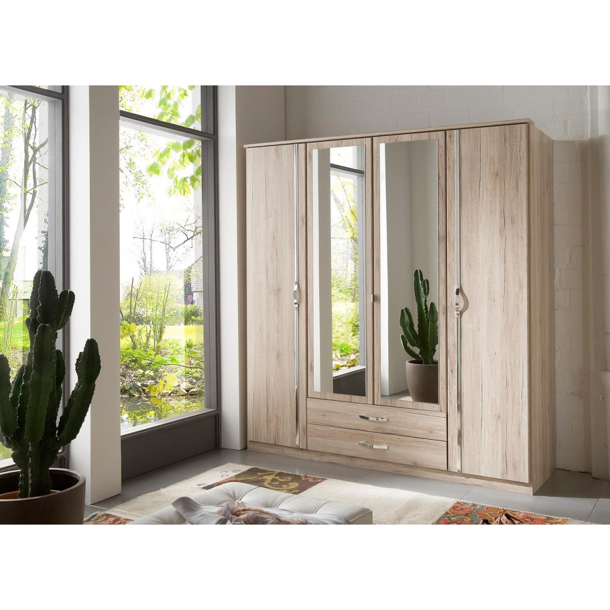 Armoire chêne 4 portes et 2 tiroirs 180 cm