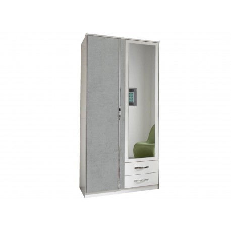 Armoire blanche et béton gris clair 2 portes et 2 tiroirs 90 cm