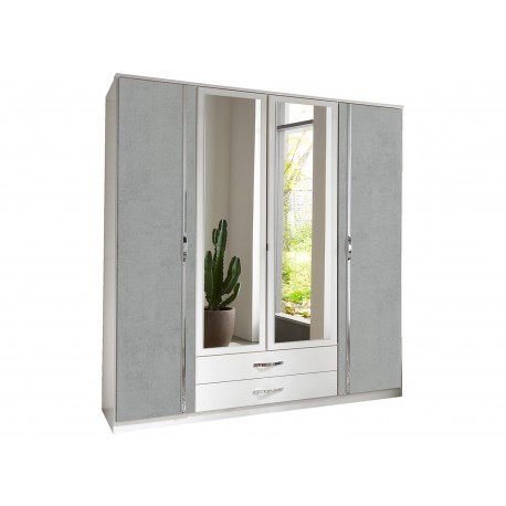 Armoire blanche et grise 4 portes et 2 tiroirs 180 cm