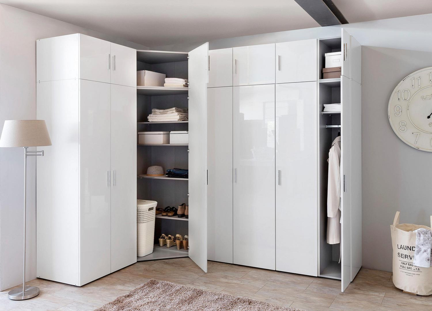 Armoire d'angle dressing blanc brillant design - Cbc-Meubles