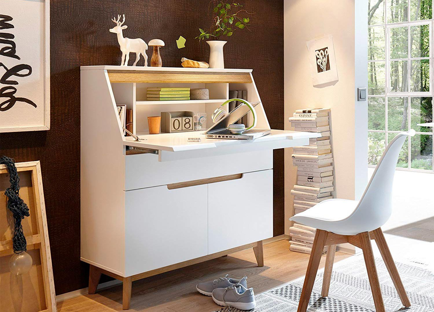 Bureau secrétaire blanc scandinave - Cbc-Meubles